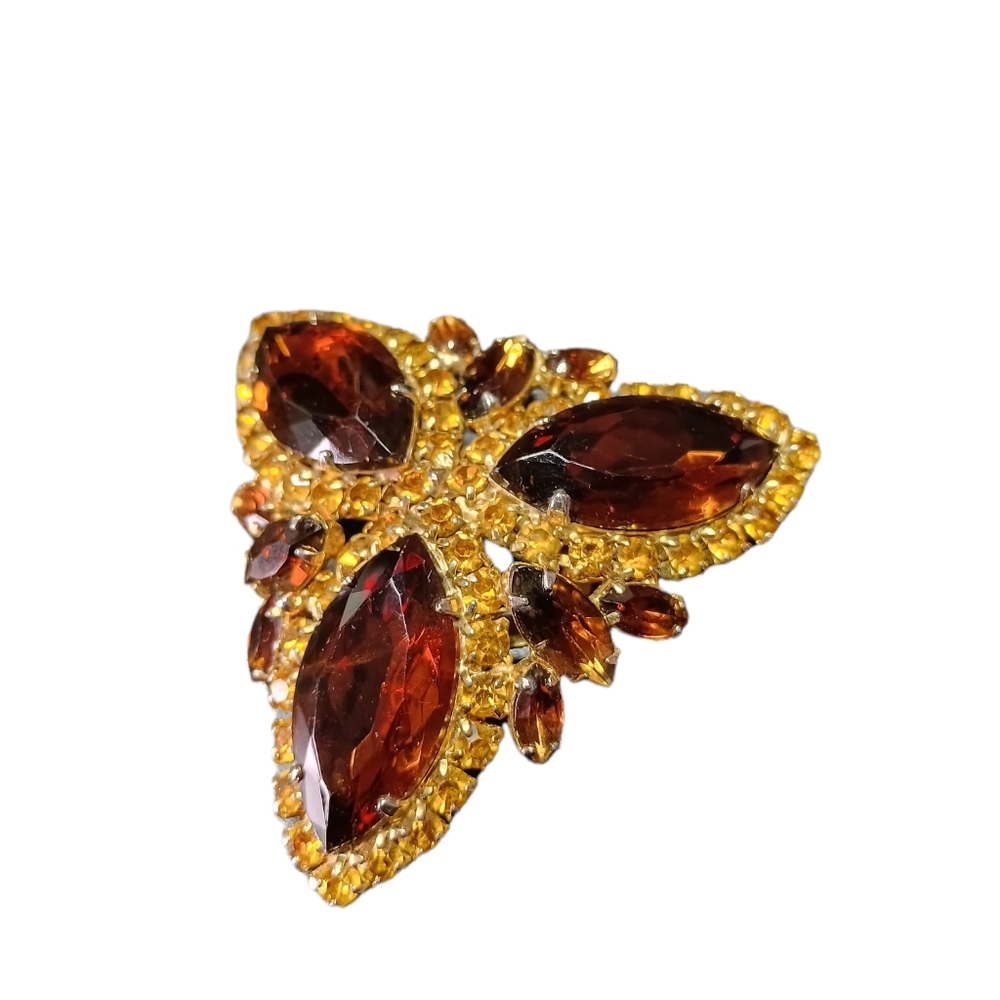 Vintage/Estate Amethyst & Amber 3" Triangular. Brooch "Incredibly Stunning!"